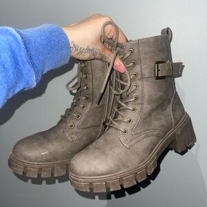 Jellypop Combat Moto Boots with Chunky Soles (washed off green/grey color)